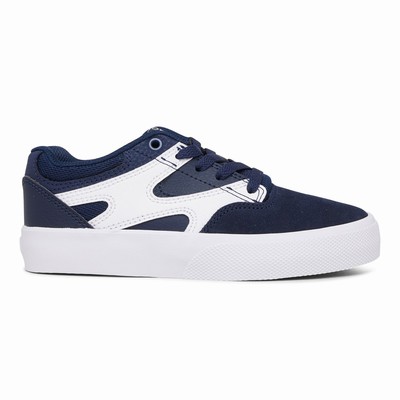 DC Kalis Vulc Kid's White/Navy Skate Shoes Australia Online BPC-279